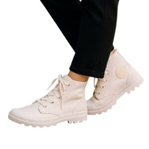 L’ORIGINALE PALLADIUM White Pampa Hi Top Lace Up Boots Sneakers Leather 7.5
